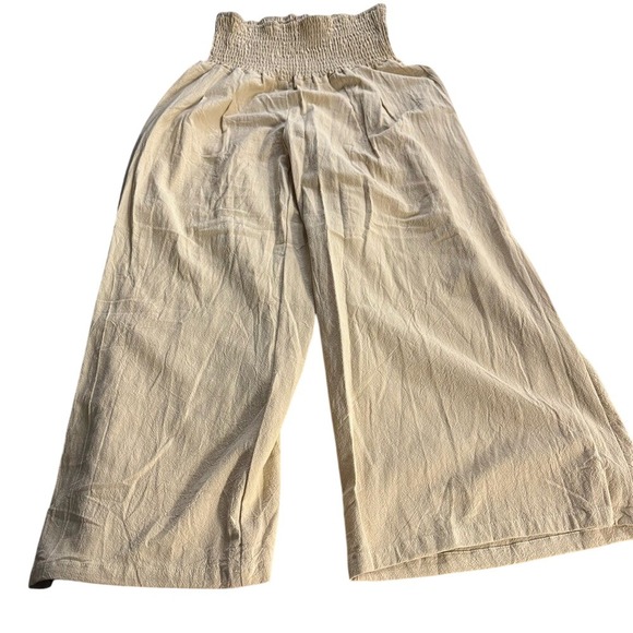 Ribbon Chix Pants - Ribbon Chix Boutique Enjoy The Sun Khaki Pants‎ Smocked Waist Wide Leg NWT Large